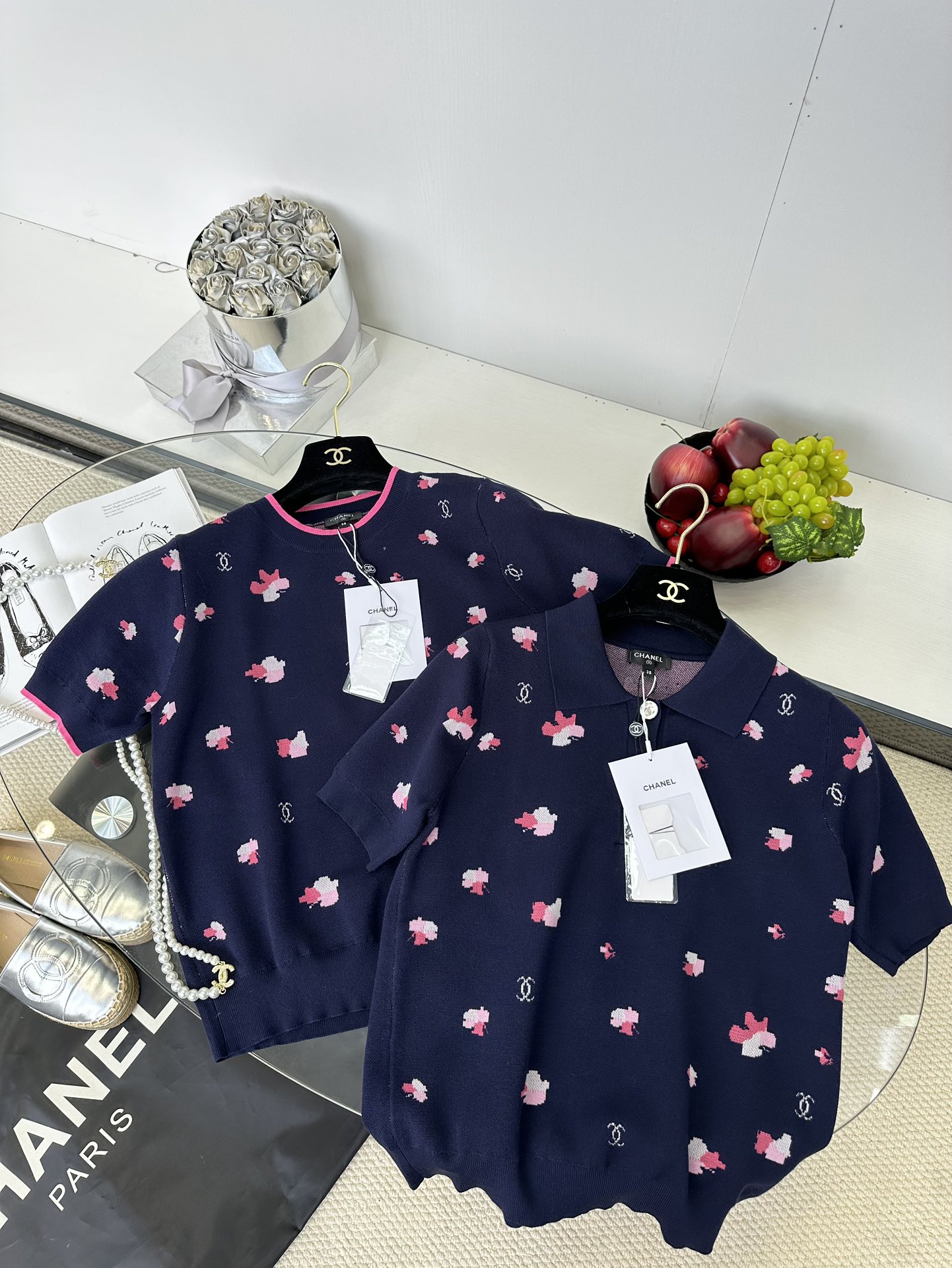 Chanel Floral Print Top - Elegant Deep Blue with Pink Accents 5 i1749220740 6293 3