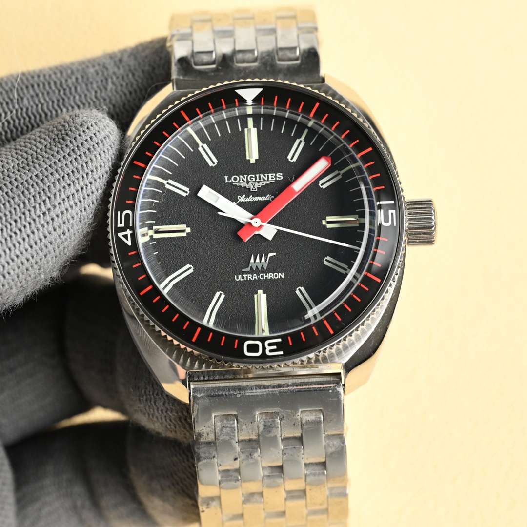 NO:337913,Belt, Steel Belt, Longines LONGINES new [Longines High-frequency Precision Observatory Series 1. 43mm Pillow-shaped 316 stainless steel case, eye-catching red minute hands and hour hands are painted with luminous coating, giving the watch a distinct pioneering sporty style, diving depth. 2. Equipped with the original imported 9015 movement, one-way rotating imported glass ring mouth, sapphire anti-scratch 