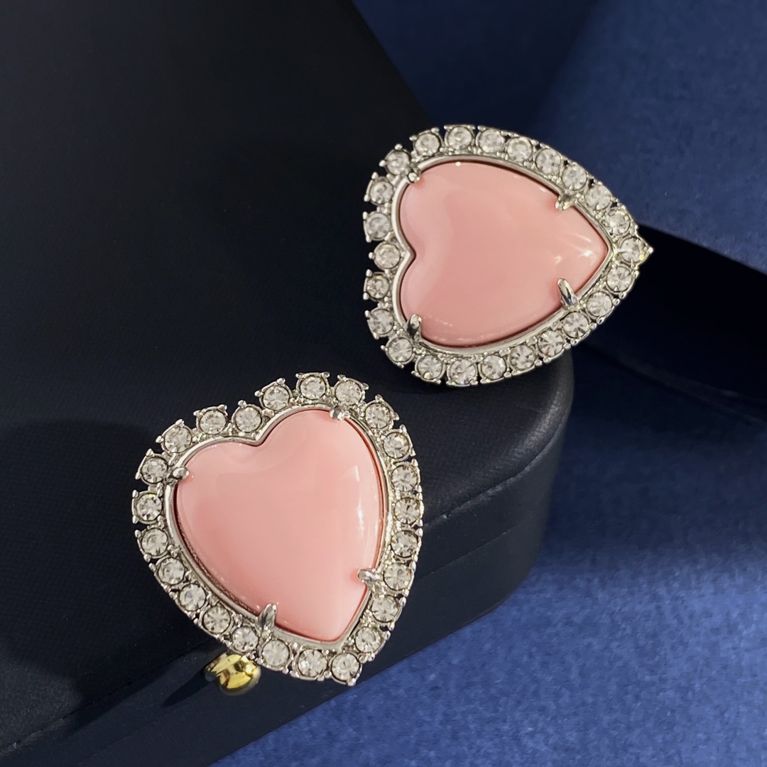 Valentino 华伦天奴Valentino欧美轻奢镶钻爱心形珐琅滴油粉色蓝色桃心耳夹耳拍 黄铜材质 4个色 重约18