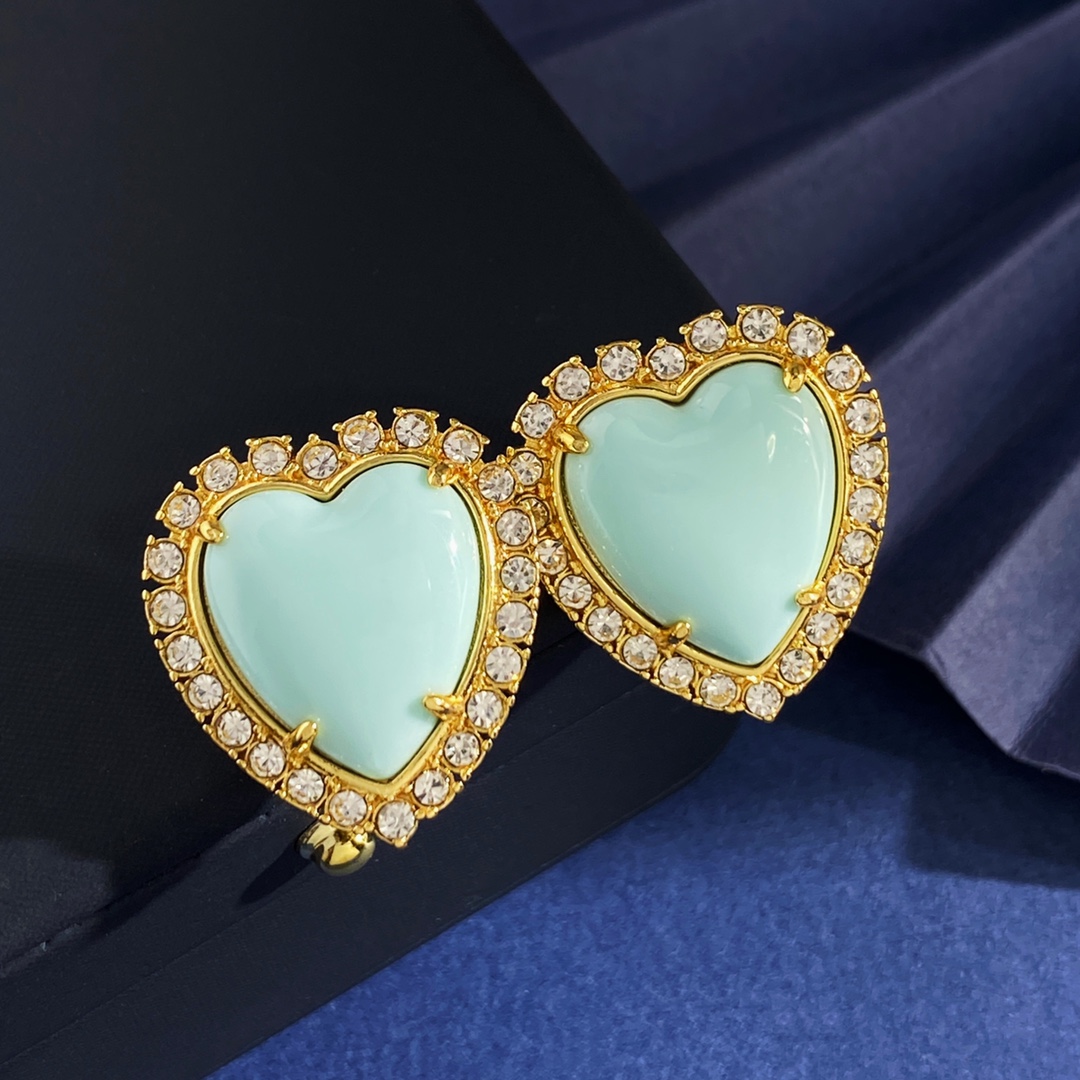Valentino 华伦天奴Valentino欧美轻奢镶钻爱心形珐琅滴油粉色蓝色桃心耳夹耳拍 黄铜材质 4个色 重约18
