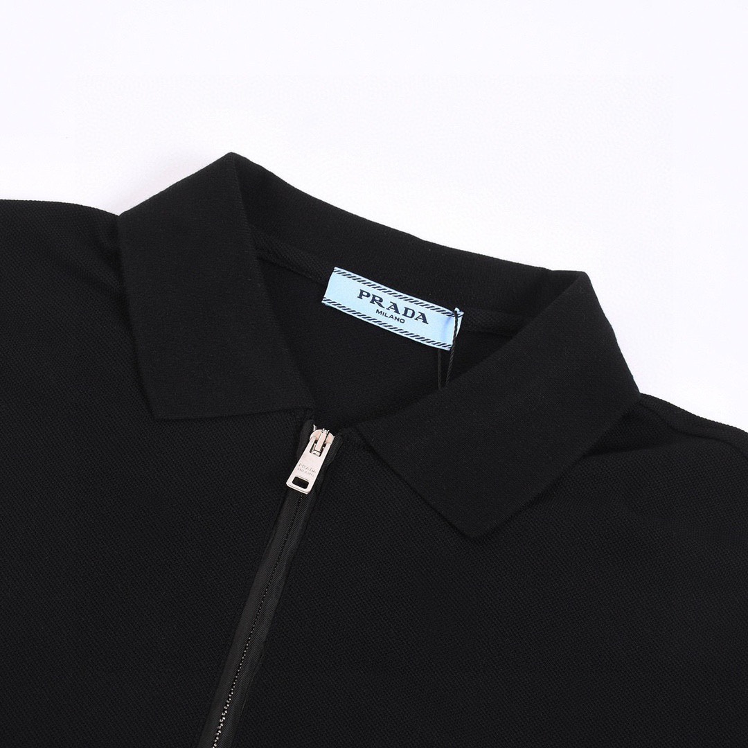普拉达/Prada 夏季新款 经典三角标拉链翻领短袖polo衫