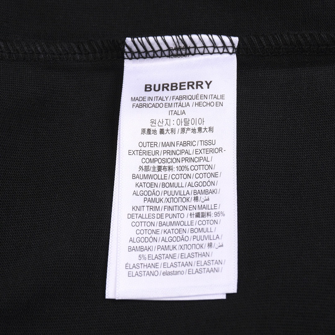 巴宝莉/Burberry 夏季新款 皮标刺绣字母圆领短袖T恤 黑色/白色