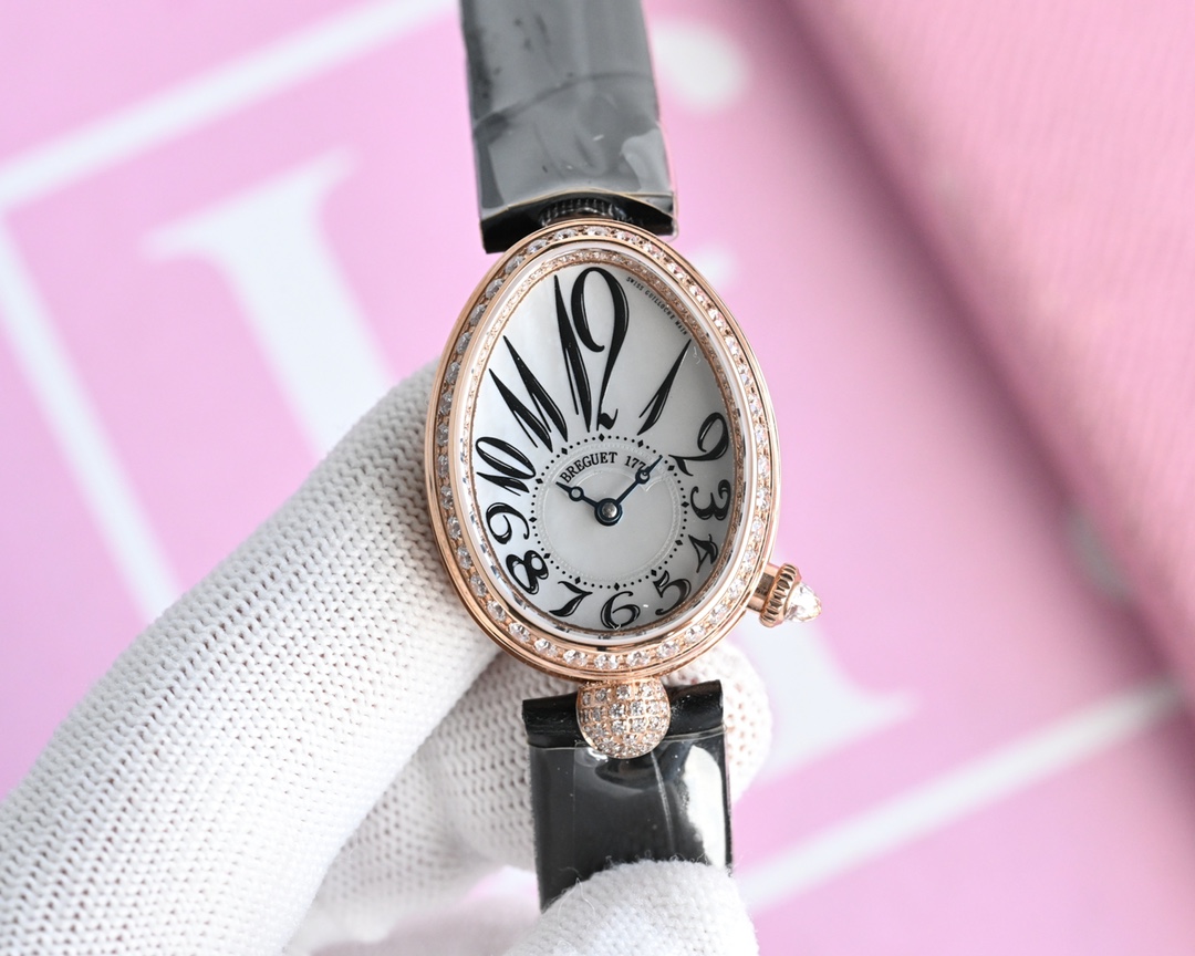 NO:337964,Unified 18k gold version of Breguet Naples Queen is coming, and the people-friendly version of gold is here!  !  18k gold package holds the Chinese GTC testing agency certificate, and the QR code can be checked online!  One table, one code, support re-checking. It took two years, combined with high-tech and electronic data, and after many subtle modifications and testing, it finally reached the level of the strongest copy watch, providing benefits to female friends. The oval case, the outer edge of the case is decorated with coin patterns, the overall use of 316 stainless steel, electroplated 18k gold, rose gold, the bezel is set with multiple bright cvd stone crown, a multi-section pear-shaped diamond, transparent sapphire glass mirror, the back cover adopts high-tech electronic laser technology, engraved with digital encoding (full digital shape and strong three-dimensional sense) is 36.5 X  28.45mm, waterproof 30-meter dial is Tahitian natural white mother-of-pearl, with guilloche carved, with an eccentric scale ring at 6 o'clock, Breguet Arabic numerals, and a multi-faceted flat-cut pear-shaped diamond at 6 o'clock, shining and dazzling, classic baked blue steel Breguet pointer, equipped with an automatic winding mechanical movement, full gloss, matched with Breguet original folding buckle, inlaid with multiple brilliant cut diamonds!  Please identify the exclusive quality, breguet, gold19860909统一 18k包金版本宝玑那不勒斯皇后 强势登场 亲民版包金来啦！！18k包金 持中国GTC检测机构证书,二维码联网可查询！一表一码 支持再次复检 历时两年,结合高新科技和电子数据,经过多次精微修改和测试,终于达到最强副本腕表的水平,为广大女性朋友提供福利.鹅卵形表壳,表壳外缘饰有钱币纹,整体采用316精钢,电镀18k黄金,玫瑰金,表圈镶有多颗明亮cvd石表冠处镶有一颗多切面梨形钻石,透明蓝宝石玻璃镜面,后盖采用高新电子激光技术,刻有数字编码（数字形状饱满,立体感强）尺寸为36.5 X 28.45毫米,防水30米表盘为大溪地天然白色珍珠母贝,采用玑镂刻花处理,偏心刻度环于6点位置,采用宝玑阿拉伯数字时符,6点位镶嵌一颗多面平切的梨形钻石,闪耀炫丽,经典的烤蓝钢宝玑指针,搭载自动上链机械机芯,光泽饱满,搭配宝玑原装折叠表扣,镶嵌多颗明亮式切割钻石！请认准独家品质,,breguet,gold,Watch