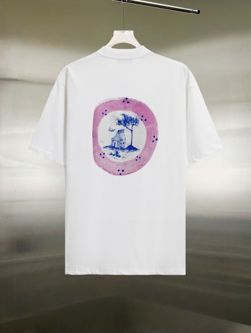 Dior Unisex Short Sleeve T-shirt with Artistic Print, Cotton Blend 1 Dior Unisex Short Sleeve T-shirt with Artistic Print, Cotton Blend