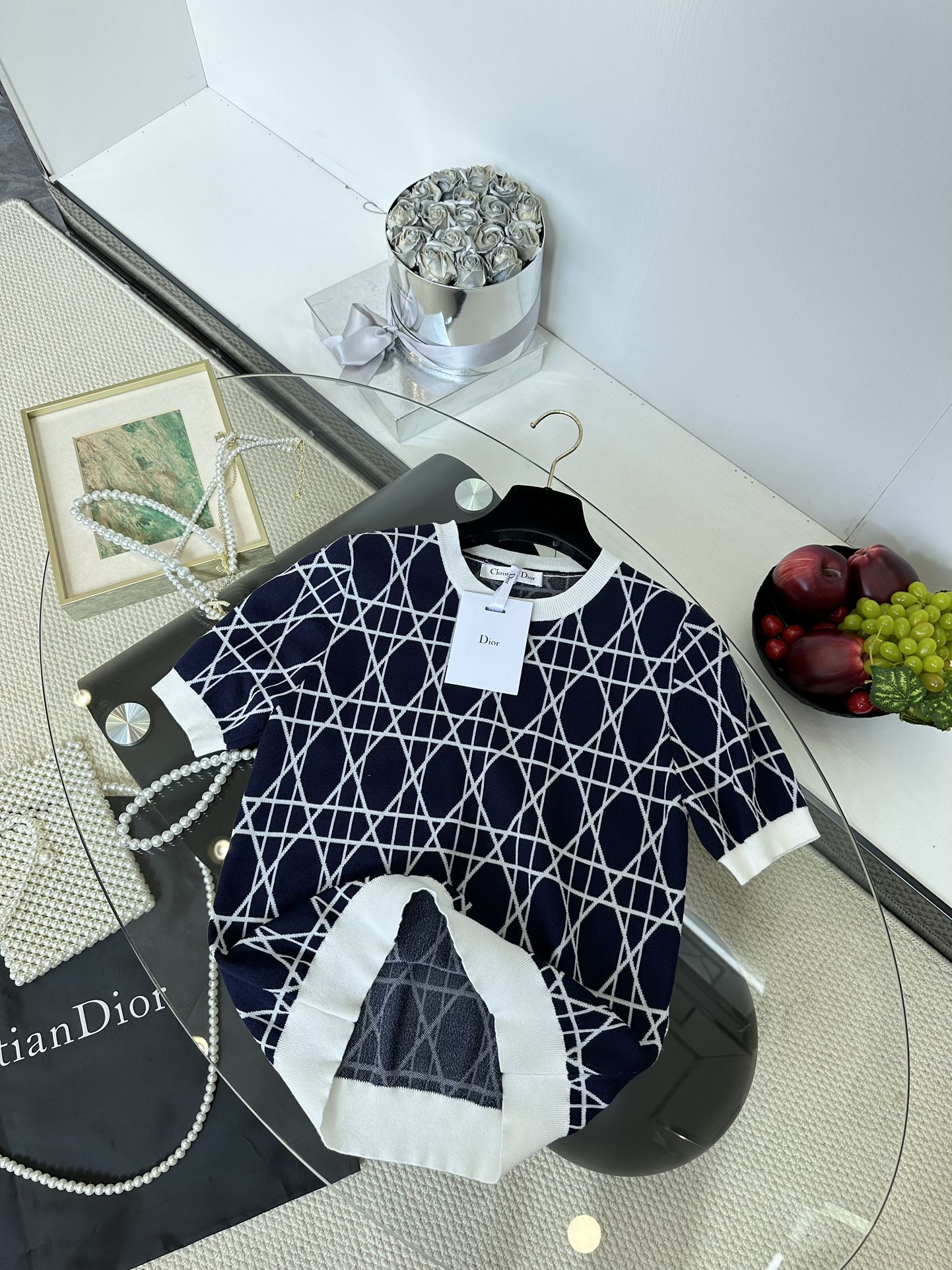 Dior Geometric Knit Short Sleeve Top - Ice Silk Yarn, Comfortable Fit 6 i1749488741 2551 4
