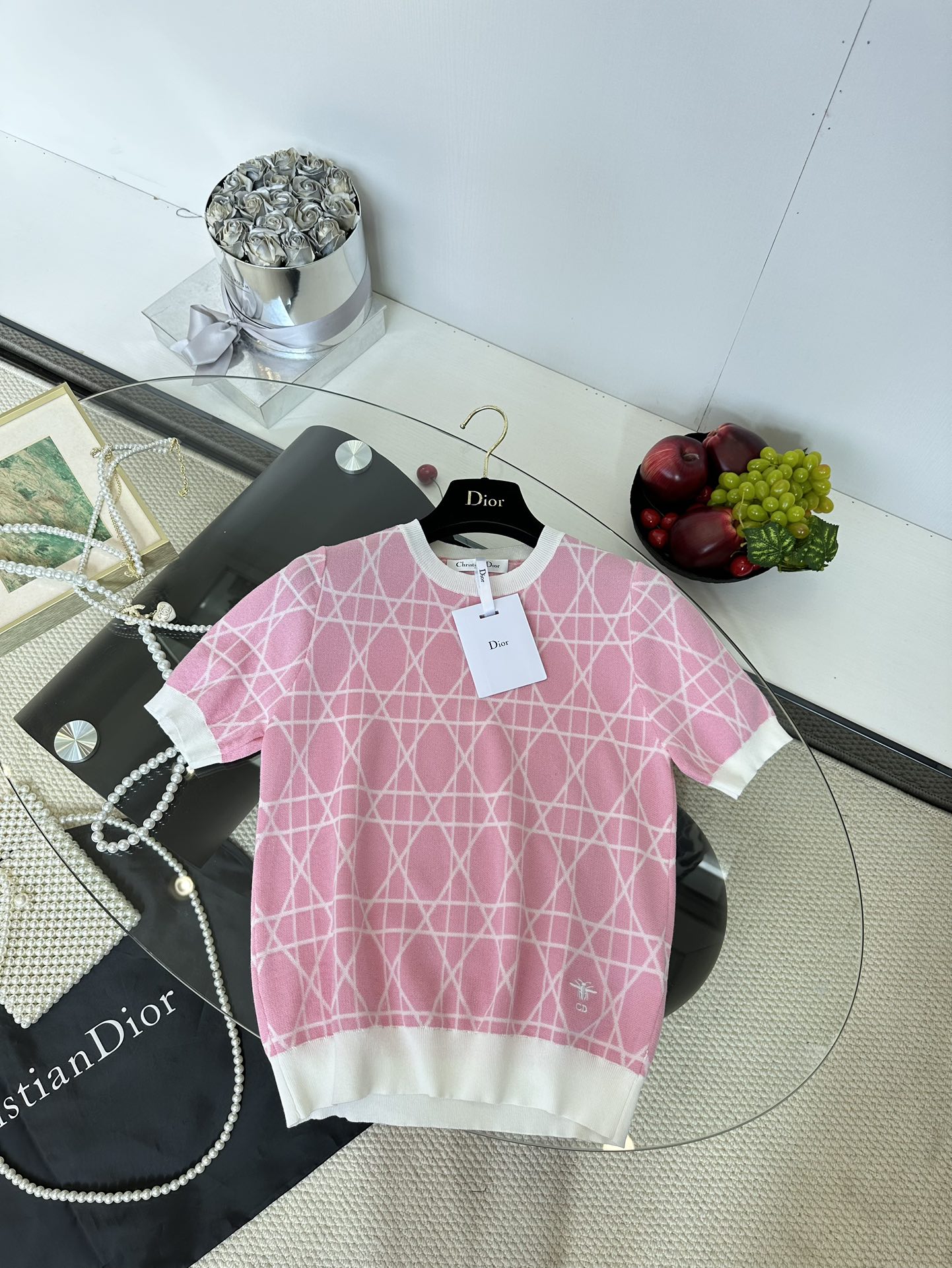 Dior Geometric Knit Short Sleeve Top - Ice Silk Yarn, Comfortable Fit 7 i1749488741 3438 5