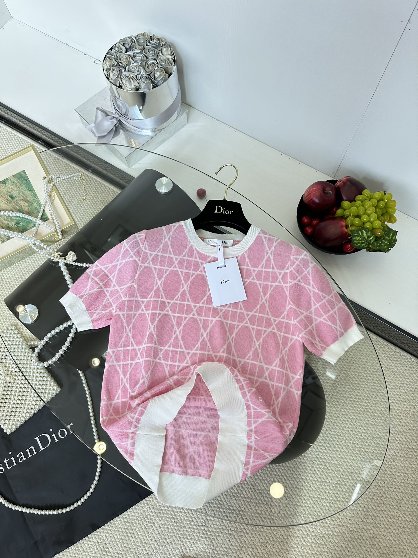 Dior Geometric Knit Short Sleeve Top - Ice Silk Yarn, Comfortable Fit 9 i1749488741 7339 7