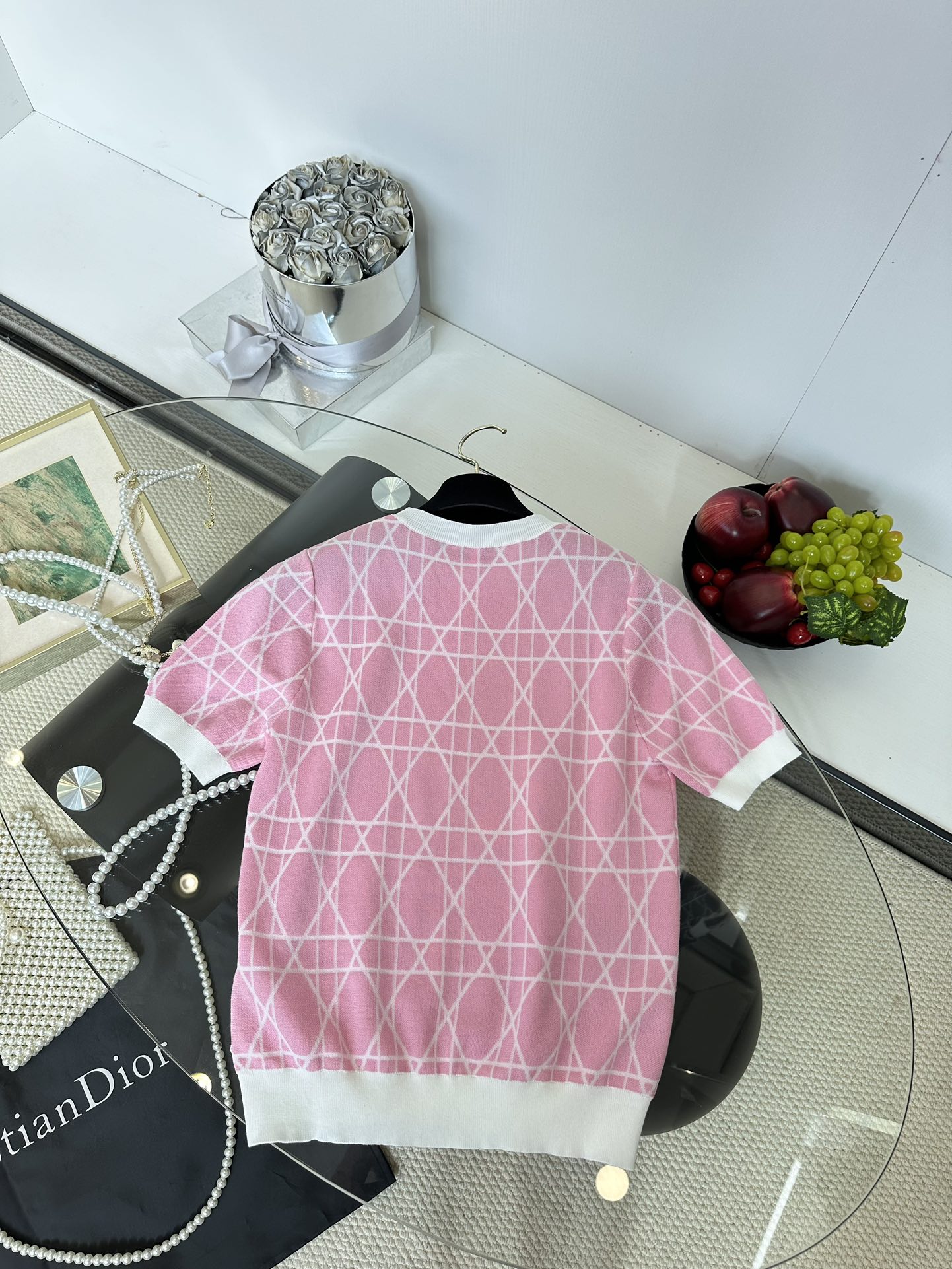 Dior Geometric Knit Short Sleeve Top - Ice Silk Yarn, Comfortable Fit 8 i1749488741 9071 6