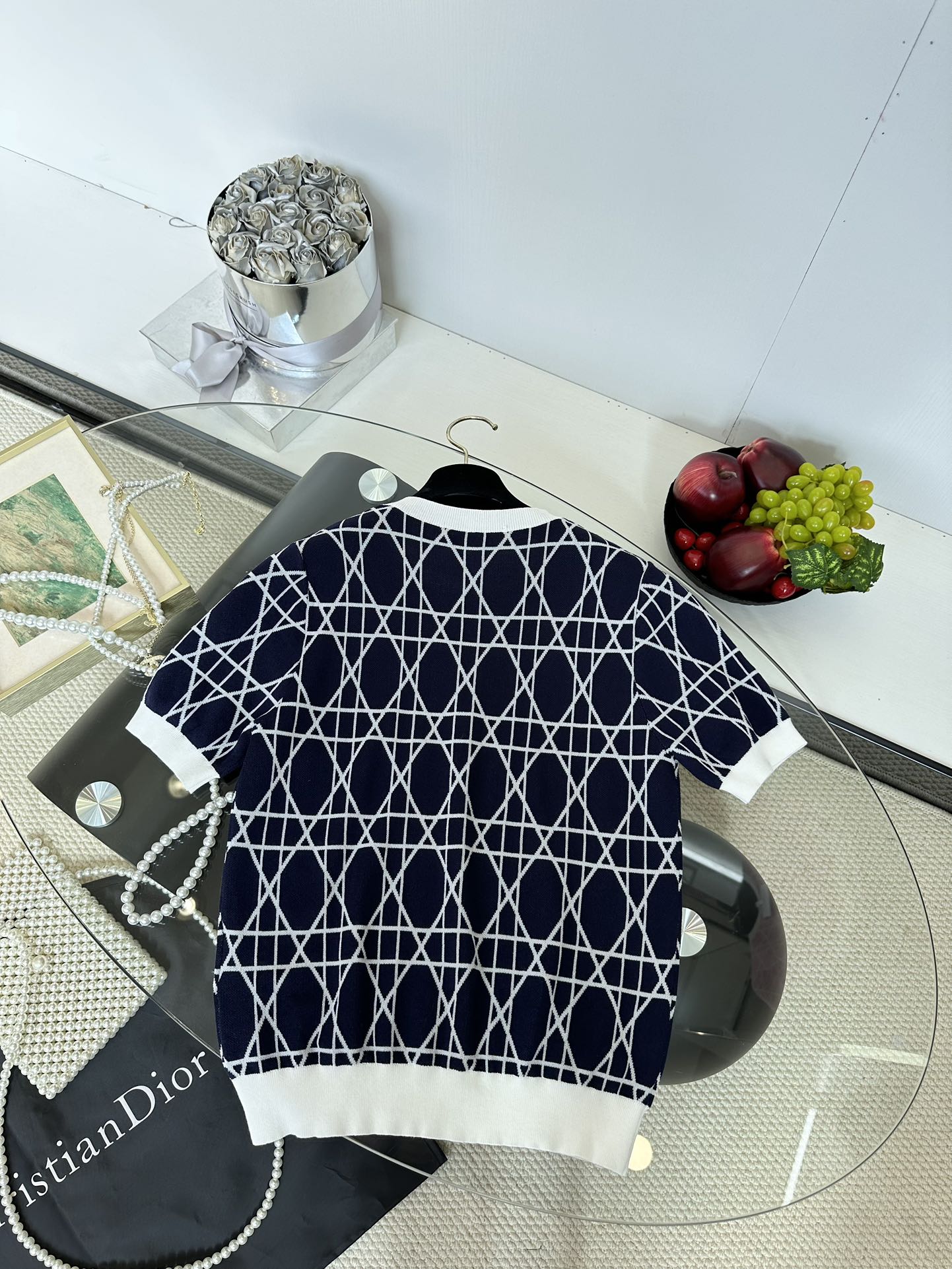 Dior Geometric Knit Short Sleeve Top - Ice Silk Yarn, Comfortable Fit 5 i1749488741 9301 3