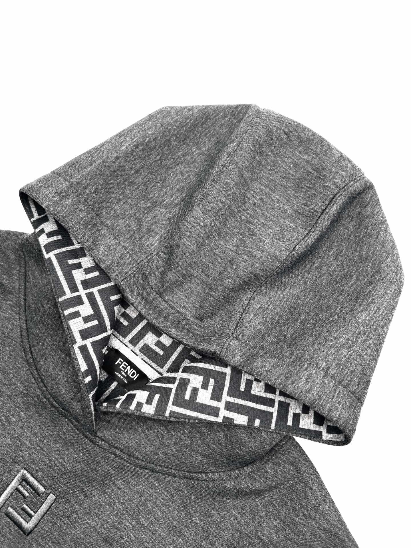 Fendi Grey Cotton Blend Hoodie with FF Motif, Size S-XL 3 i1749493890 1072 7