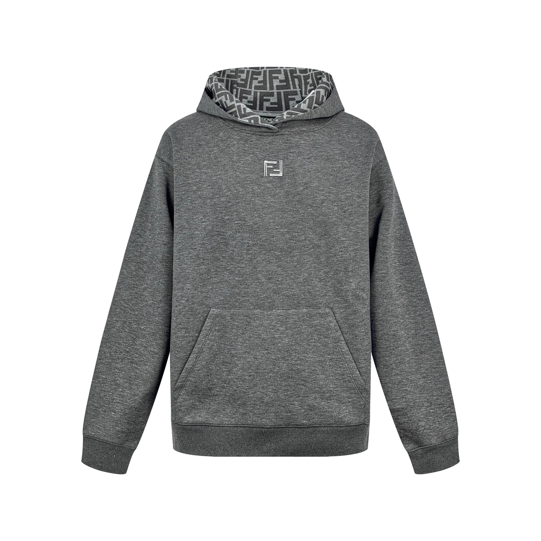 Fendi Grey Cotton Blend Hoodie with FF Motif, Size S-XL 1 i1749493890 5156 0