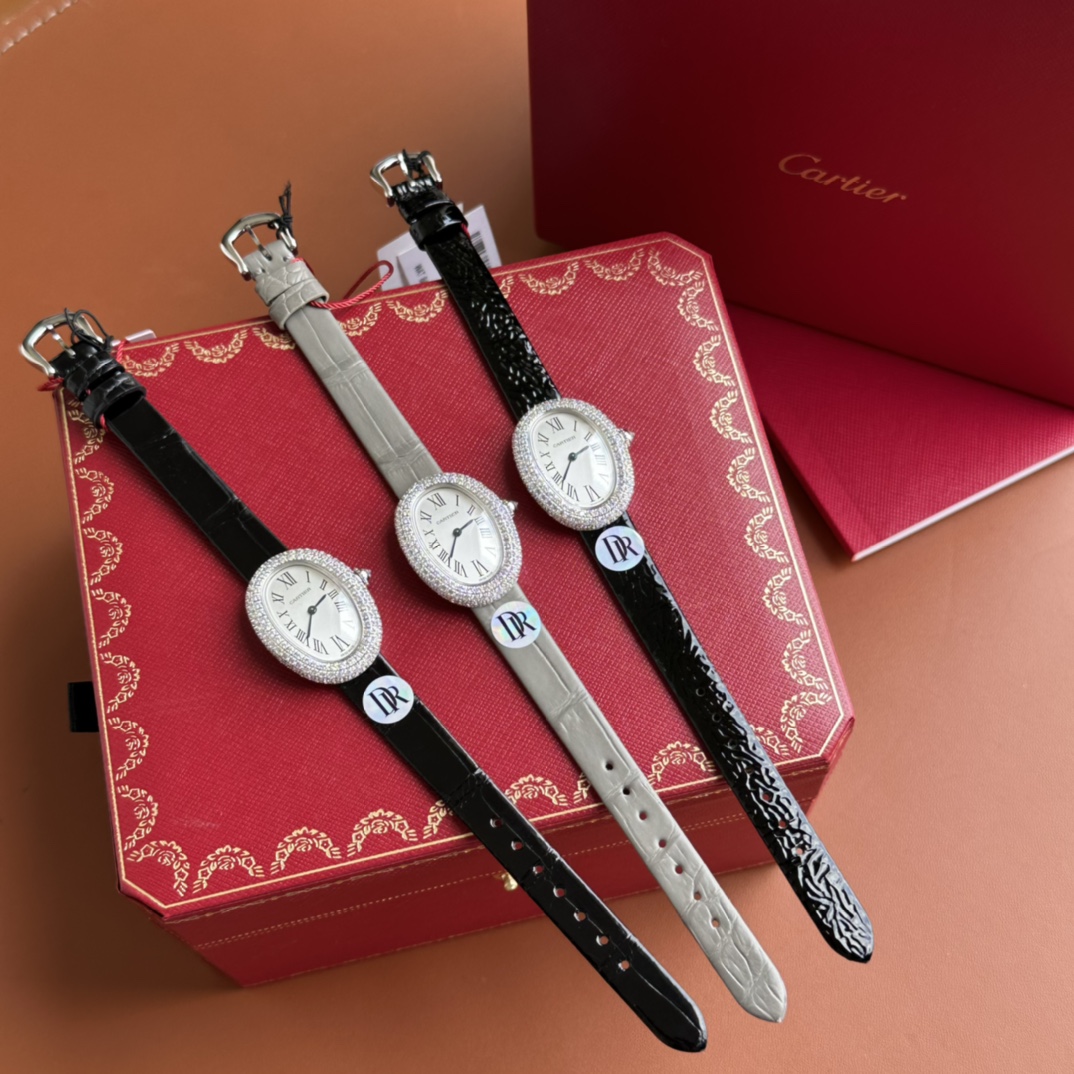 까르띠에 바뇨아르 32×26mm 26mm DR공장 쿼츠 무브먼트 다이아 악어가죽 블루 블랙 화이트 레플리카 42687