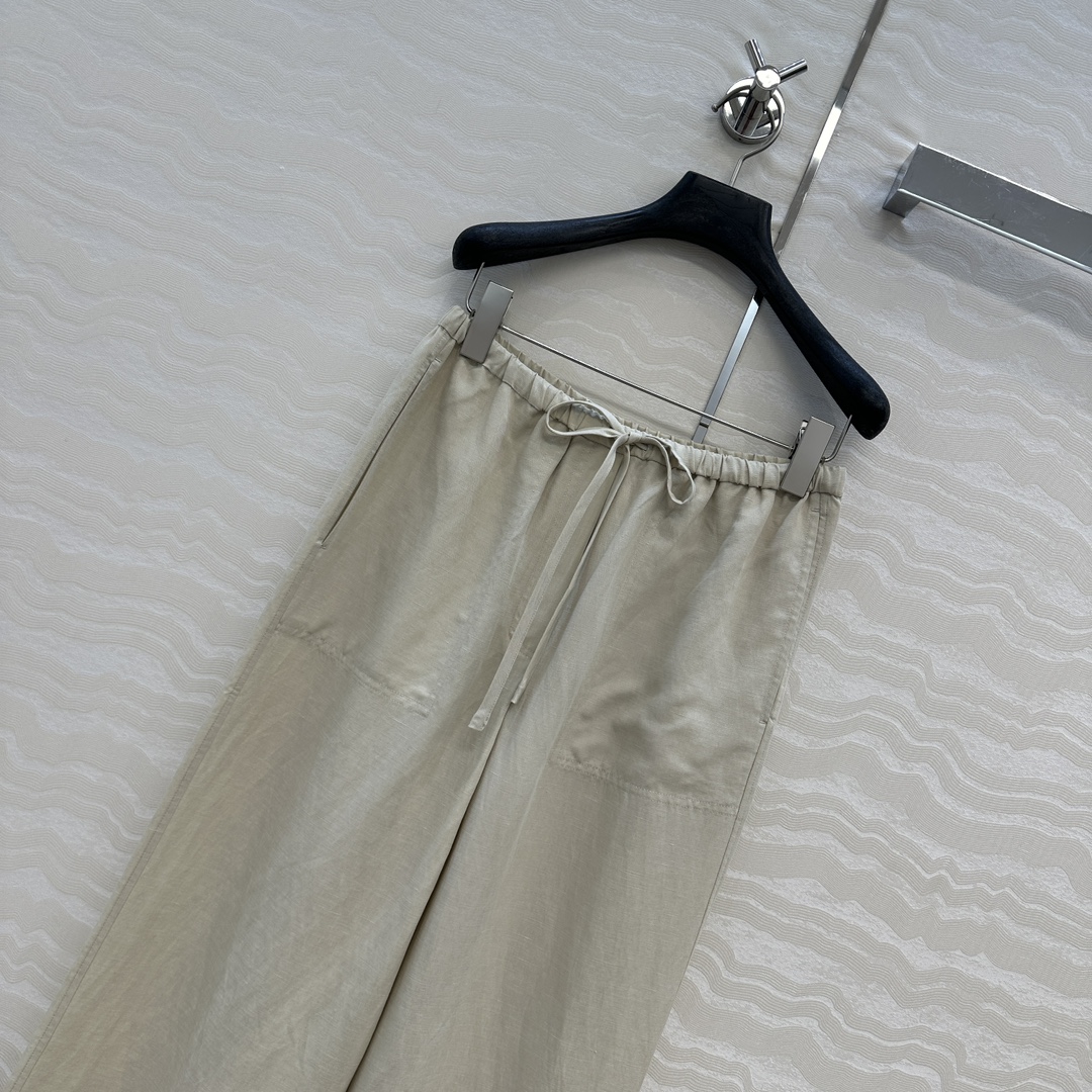 独家首发♥️原单品质TM*长期主义，老钱风松弛感穿搭❤️莱赛尔天丝亚麻抽绳直筒裤！极简主义风系带松紧设计