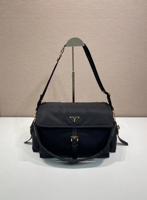 Prada Large Messenger Bag in Black Recycled Nylon with Enamel Logo 1 Prada Large Messenger Bag in Black Recycled Nylon with Enamel Logo