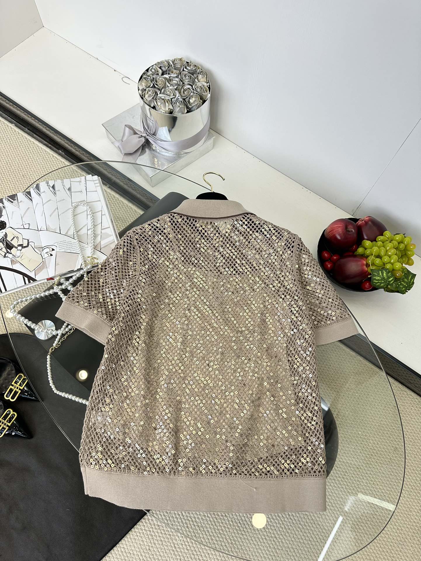 Elegant Lace Knit Top with Sequins - Sheer Mesh Blouse for Women 5 i1749794531 527 3