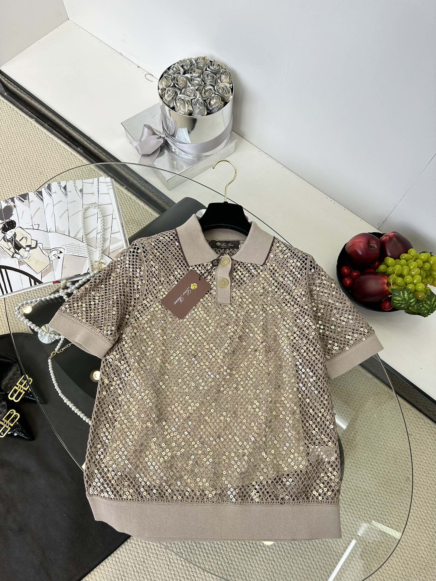 Elegant Lace Knit Top with Sequins - Sheer Mesh Blouse for Women 4 i1749794531 7340 2