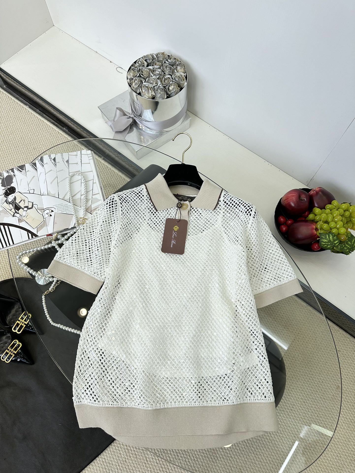 Elegant Lace Knit Top with Sequins - Sheer Mesh Blouse for Women 8 i1749794531 7648 6