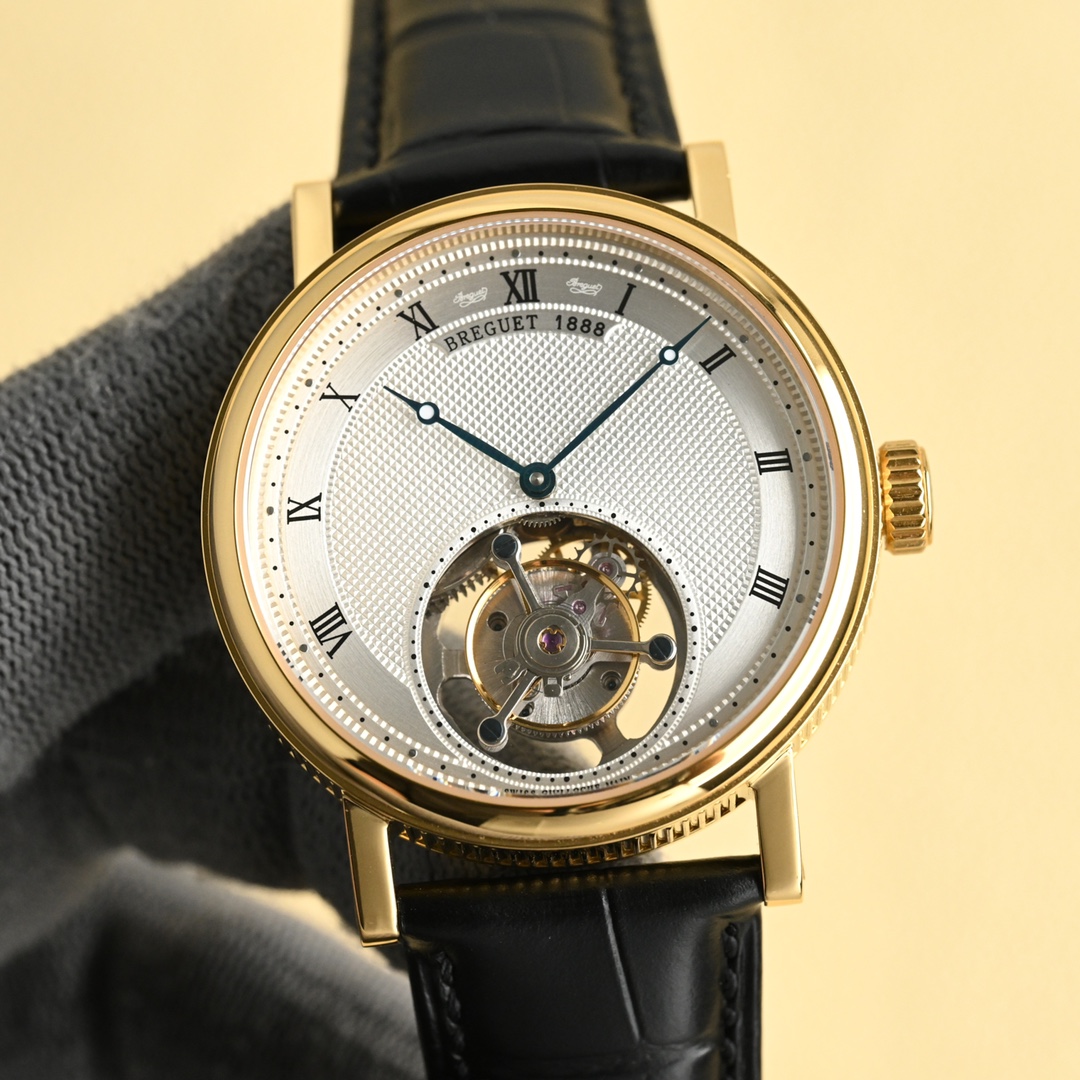 Breguet Tourbillon Men's Watch, 40mm Gold Case, Black Leather Strap, Automatic