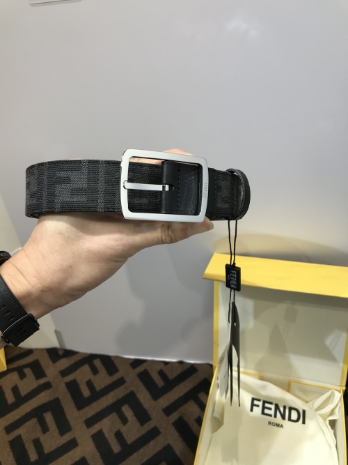 Fendi Men's Belt - FD Logo, Leather, and Silver Buckle - 35MM Width 1 Fendi Men's Belt - FD Logo, Leather, and Silver Buckle - 35MM Width