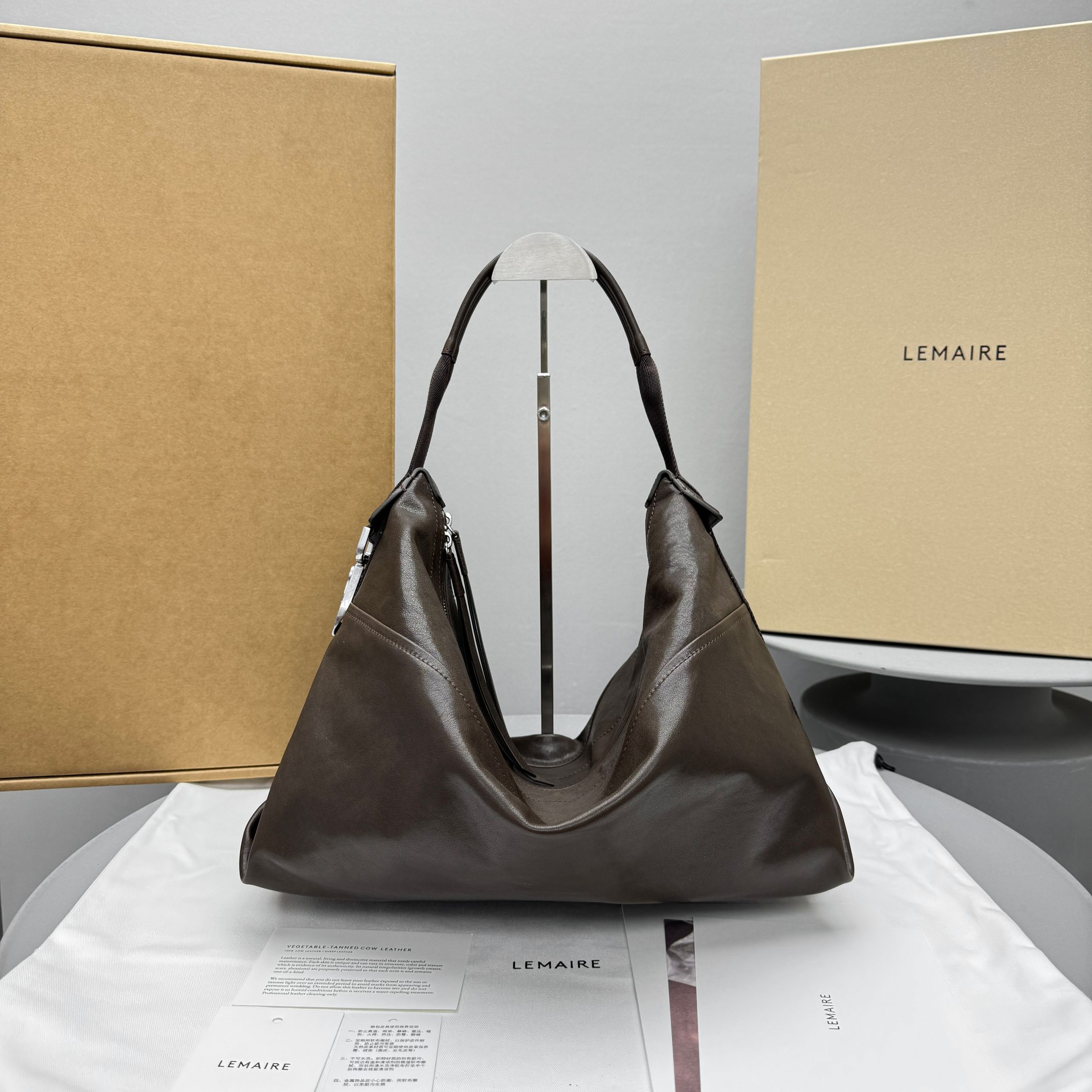 Lemaire Berlingot Hobo Bag Dark Brown Leather, Model 8850, 38x16x30cm