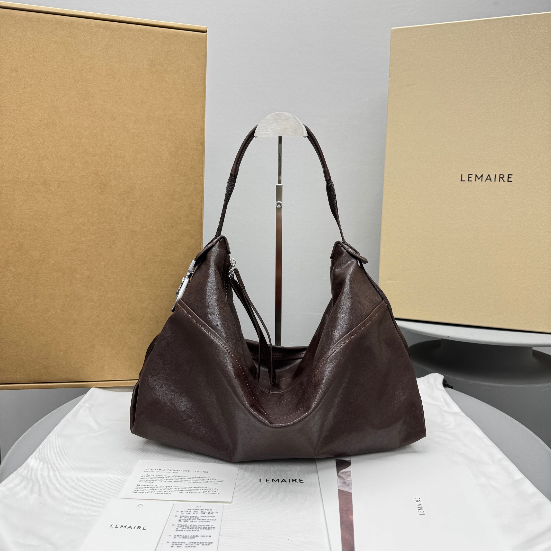 Lemaire Berlingot Hobo Bag, Wine Red Leather, 38cm, Model 8850