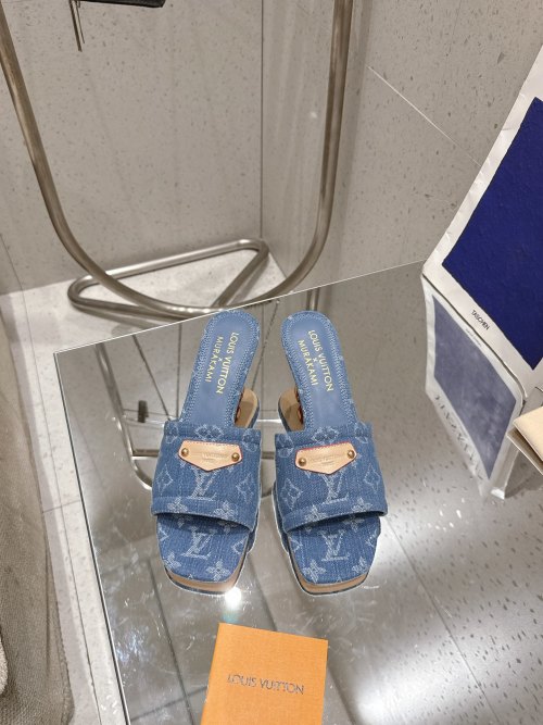 Louis Vuitton x Murakami Takashi Lily Flat Mules in Monogram Denim 1 Louis Vuitton x Murakami Takashi Lily Flat Mules in Monogram Denim