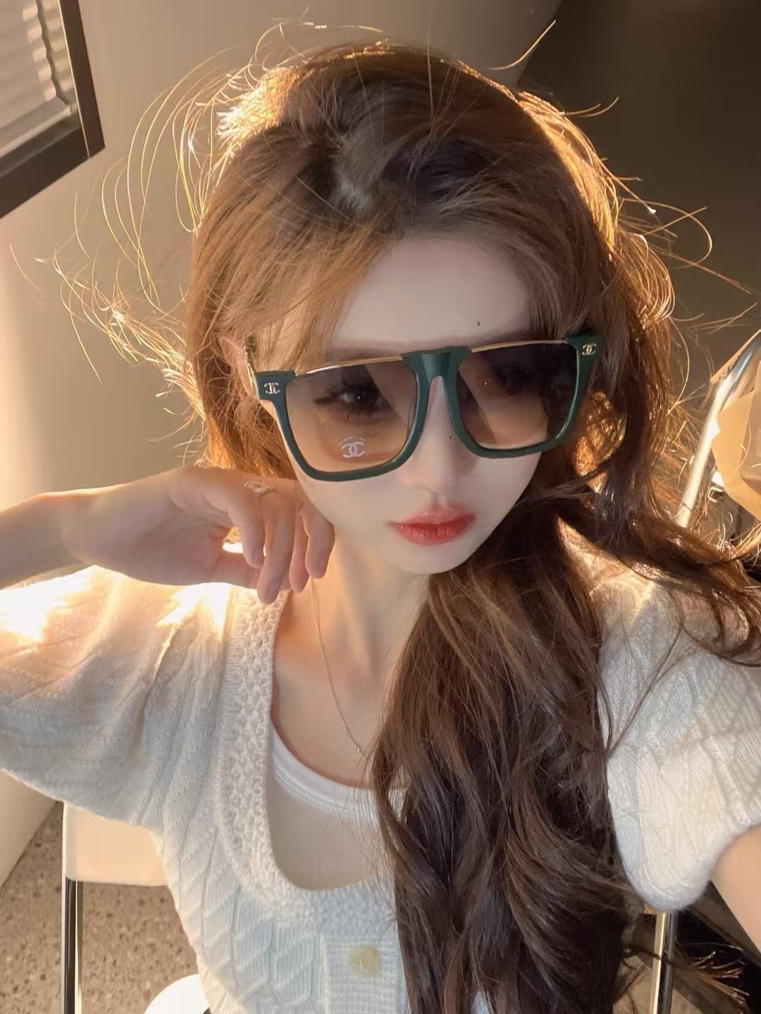   ‼️ 模特图 CHANE* 香奈儿 太阳眼镜 网红款 型号CH7338小红书推荐大框太阳镜尺寸：57