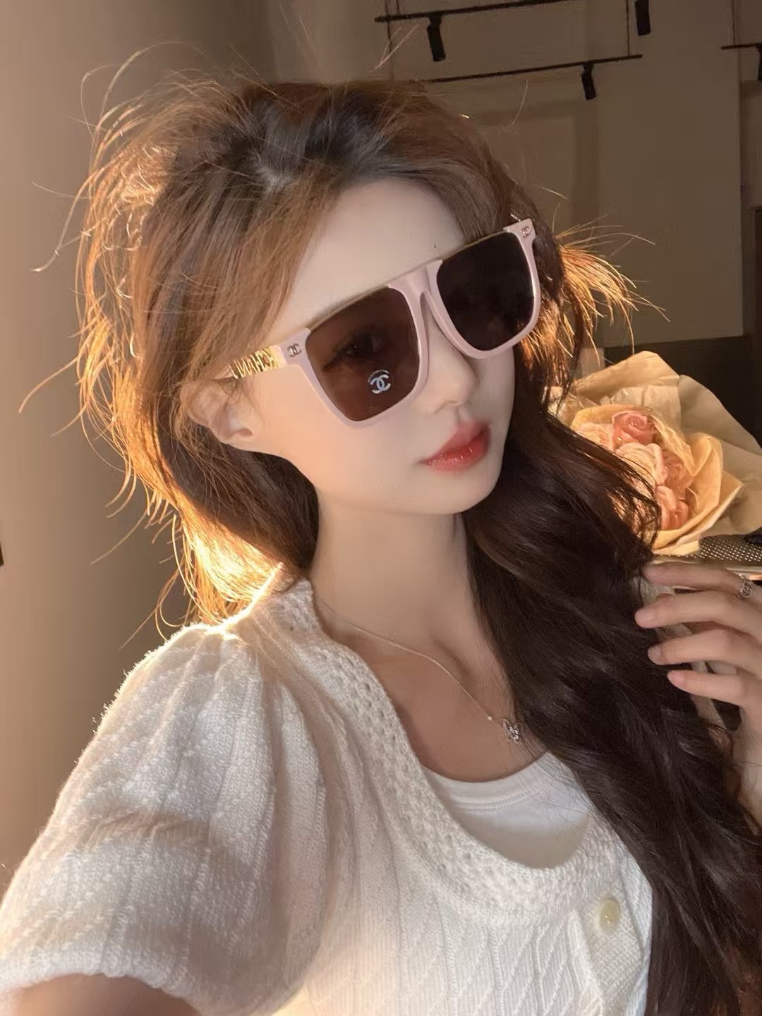   ‼️ 模特图 CHANE* 香奈儿 太阳眼镜 网红款 型号CH7338小红书推荐大框太阳镜尺寸：57