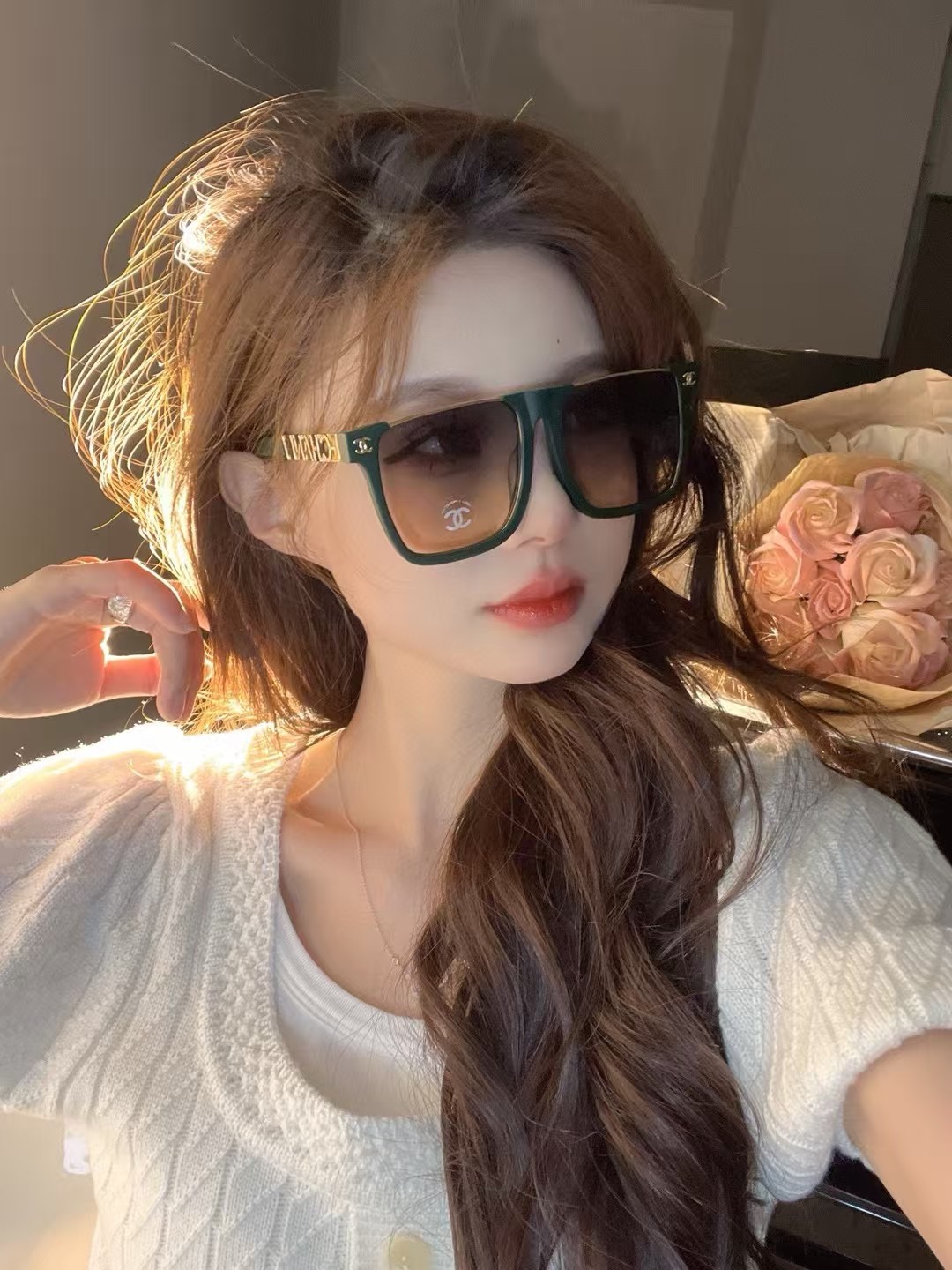   ‼️ 模特图 CHANE* 香奈儿 太阳眼镜 网红款 型号CH7338小红书推荐大框太阳镜尺寸：57