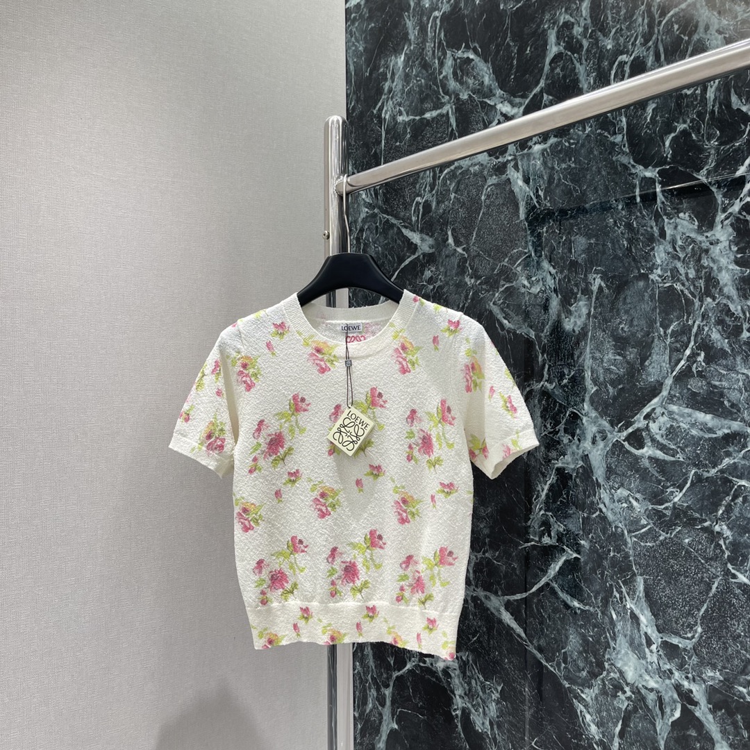 
罗意威 25早秋新款 碎花针织短袖 通体粉绿碎花图案满铺风格清新夏日必备展示品牌调性百搭款式不挑年龄肤