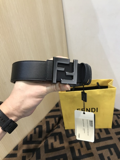 Fendi Men's Black Leather Belt with Signature FF Buckle, 38mm Width 1 Fendi Men's Black Leather Belt with Signature FF Buckle, 38mm Width