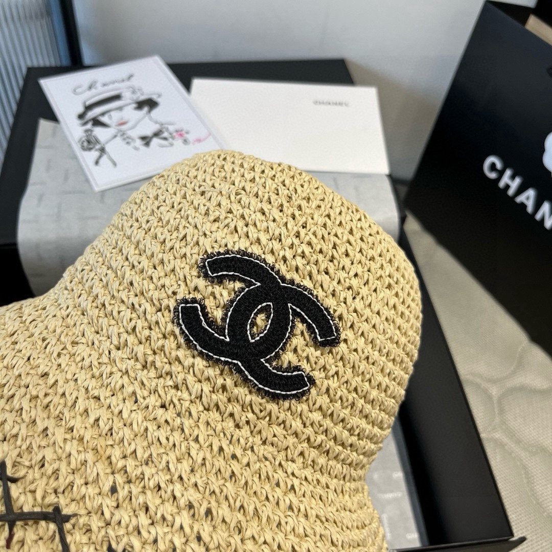 Chanel Women's Crochet Raffia Bucket Hat with Logo, Foldable, 57cm 4 i1750250024 1003 2