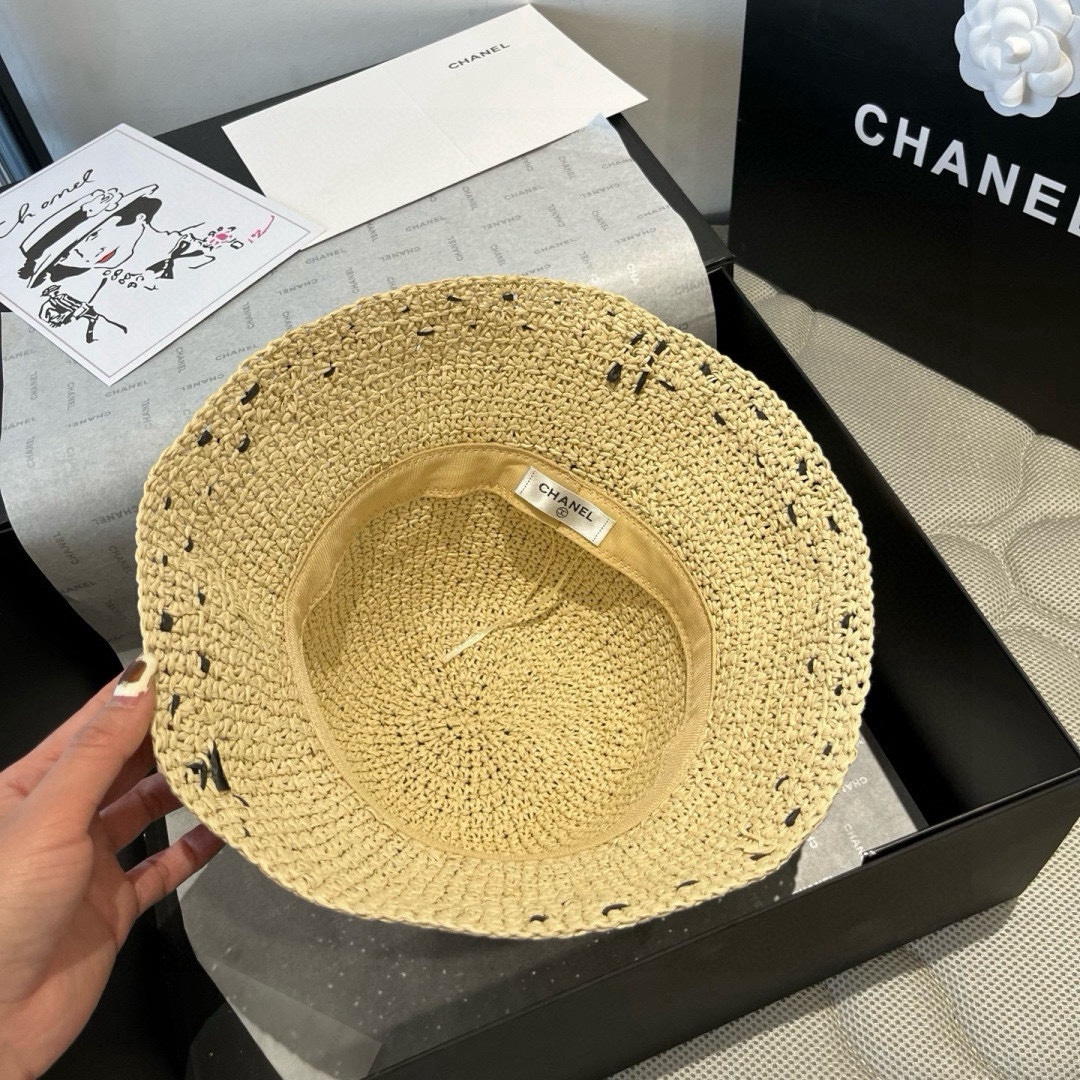 Chanel Women's Crochet Raffia Bucket Hat with Logo, Foldable, 57cm 10 i1750250024 6998 8