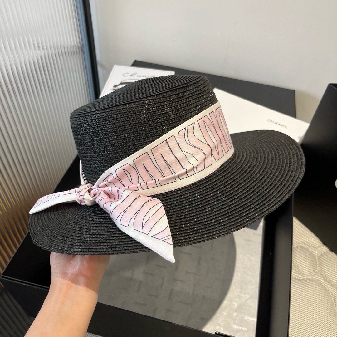 Elegant Dior Inspired Black Straw Hat with Silk Ribbon - 57cm 5 i1750255267 1717 3