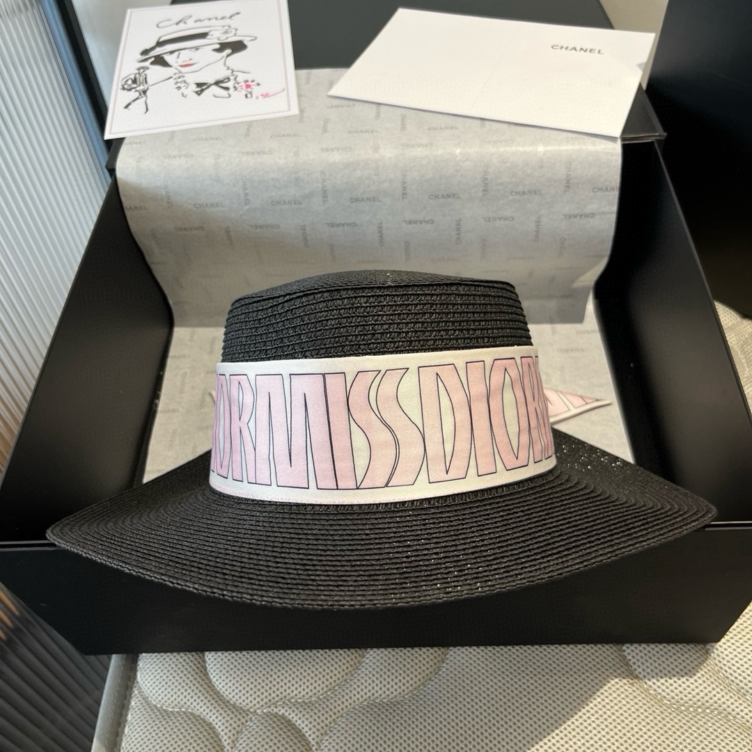 Elegant Dior Inspired Black Straw Hat with Silk Ribbon - 57cm 8 i1750255267 2847 6