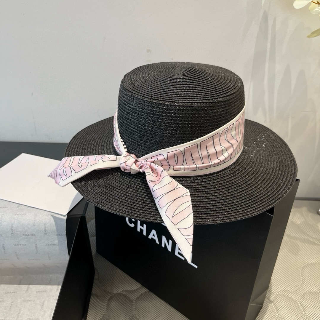 Elegant Dior Inspired Black Straw Hat with Silk Ribbon - 57cm 2 i1750255267 6540 0
