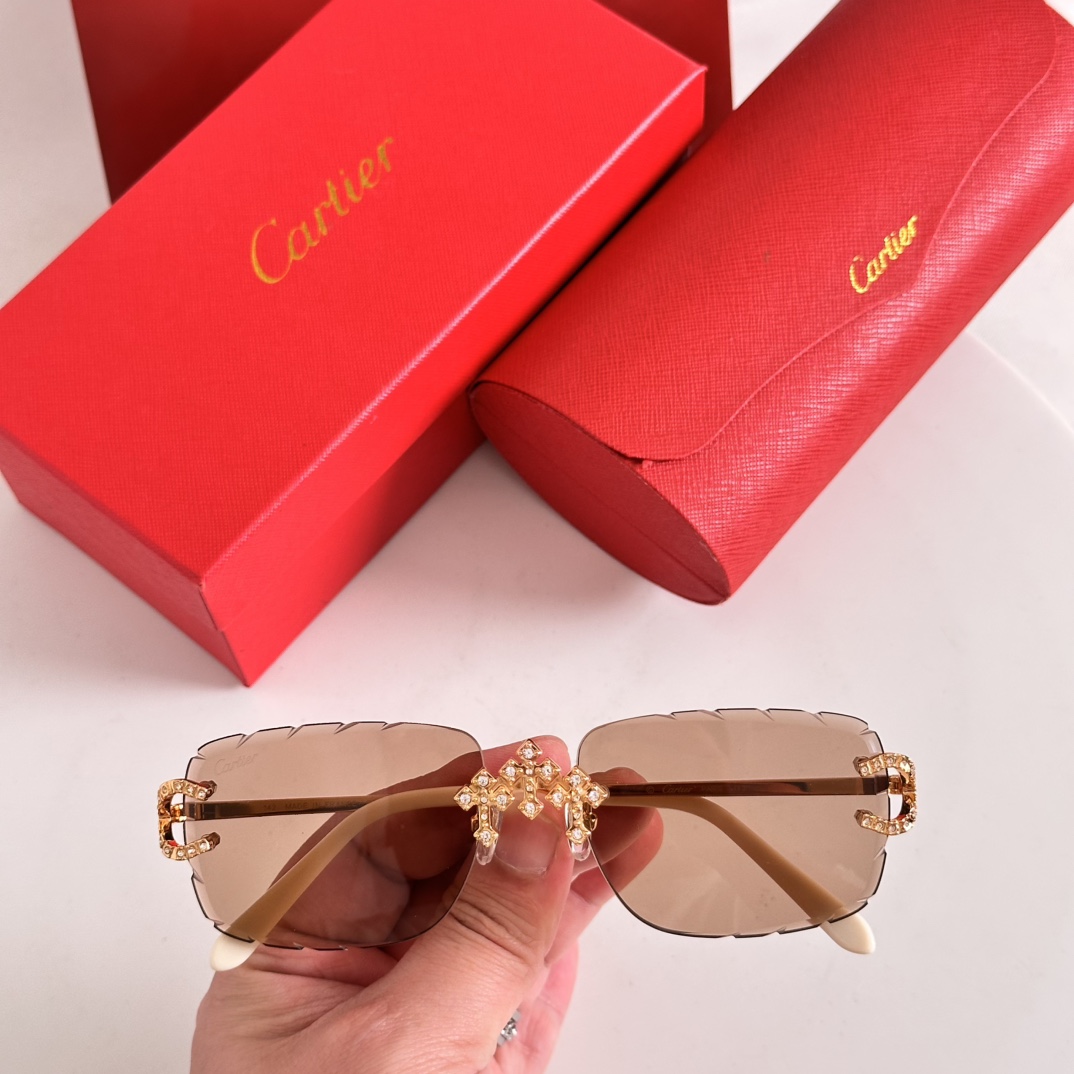 Cartier Sunglasses Rimless Metal Brown Lenses