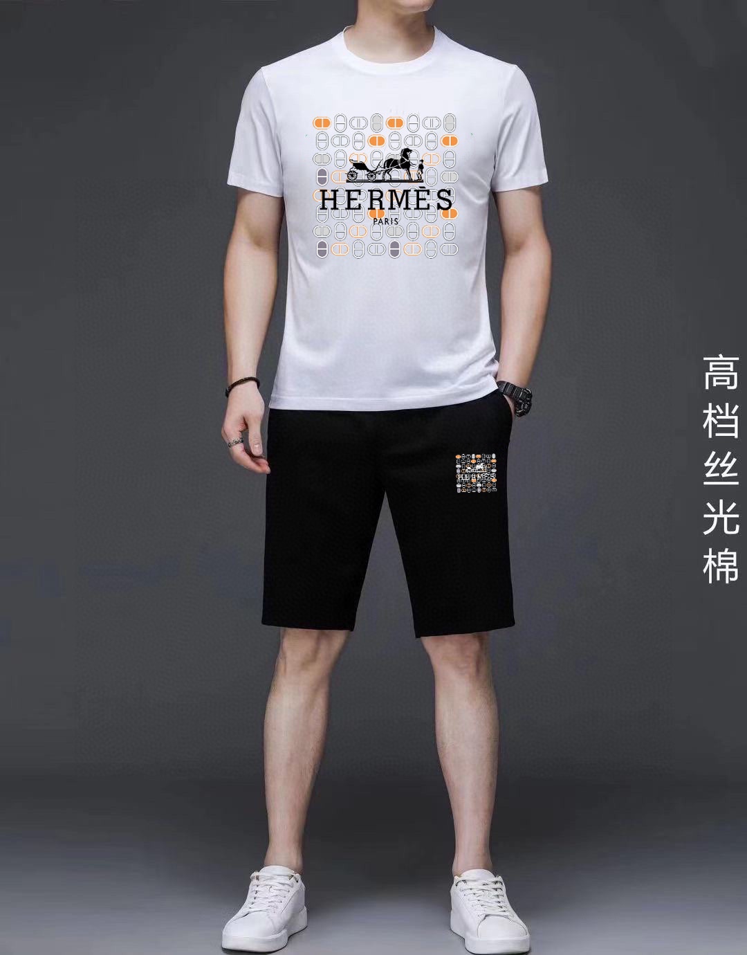 Hermès 品牌【HERMES 爱马仕】 2025新款男士短袖短裤套装 销售 市面高端版本 手感细腻柔软 让你穿着更加舒适 立体裁剪版型超赞 尺码:M-5XL下单请报身高体重