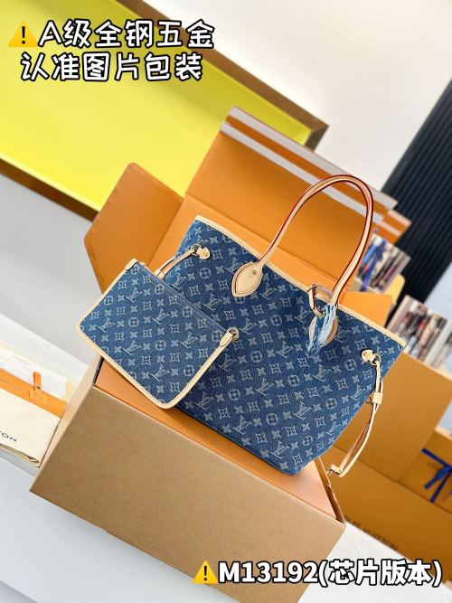 Louis Vuitton Neverfull Medium Denim Tote Bag with Pouch - Model 311 M13192 1 Louis Vuitton Neverfull Medium Denim Tote Bag with Pouch - Model 311 M13192