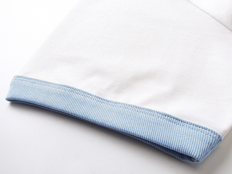 古驰/Gucci 夏季新款 蓝色字母刺绣圆领短袖T恤 领口袖口拼接双色 白色