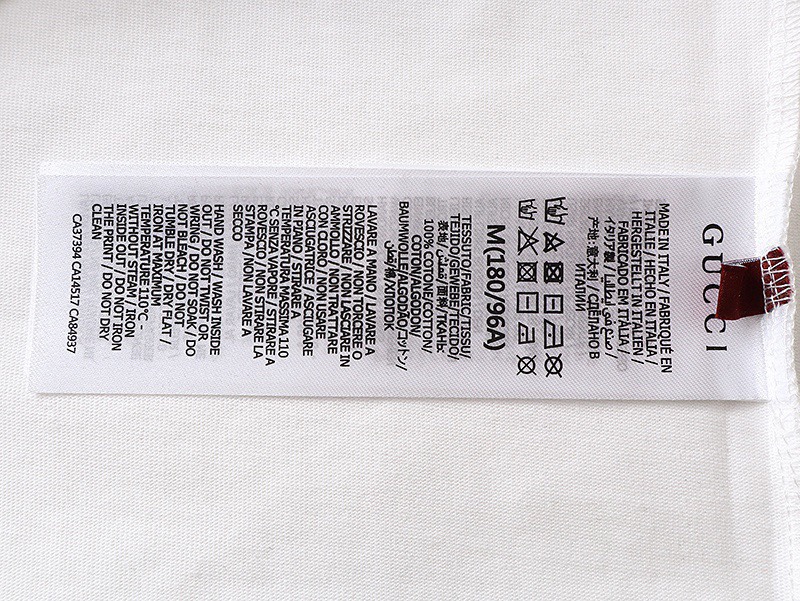 古驰/Gucci 夏季新款 蓝色字母刺绣圆领短袖T恤 领口袖口拼接双色 白色