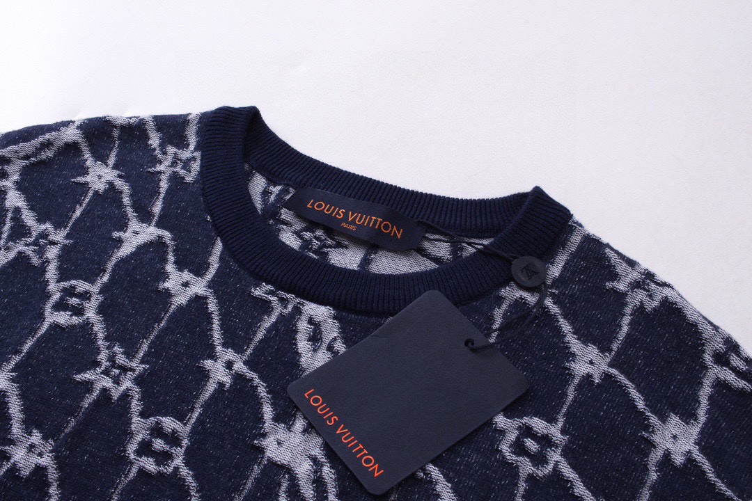 路易威登/Louis Vuitton 夏季新款 航海渔网提花针织圆领短袖 蓝色