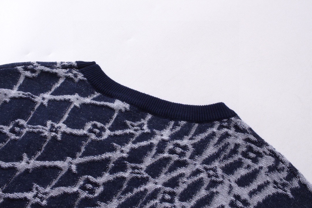 路易威登/Louis Vuitton 夏季新款 航海渔网提花针织圆领短袖 蓝色