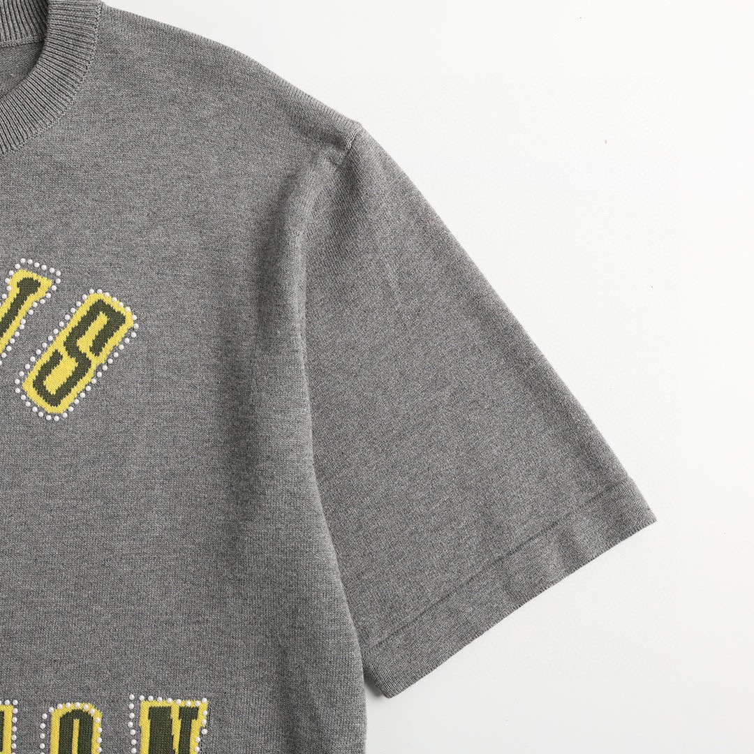 路易威登/Louis Vuitton 夏季新款 提花烫钻针织圆领短袖 灰色