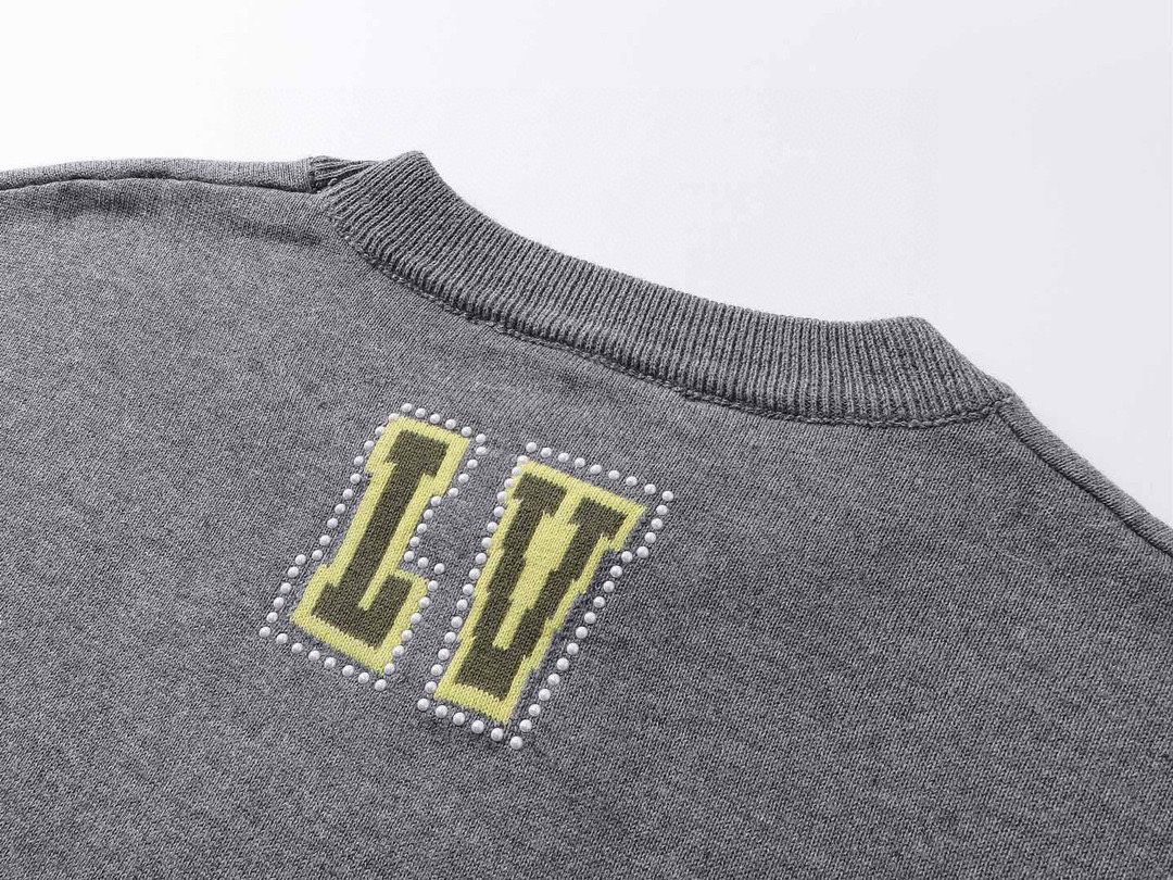 路易威登/Louis Vuitton 夏季新款 提花烫钻针织圆领短袖 灰色