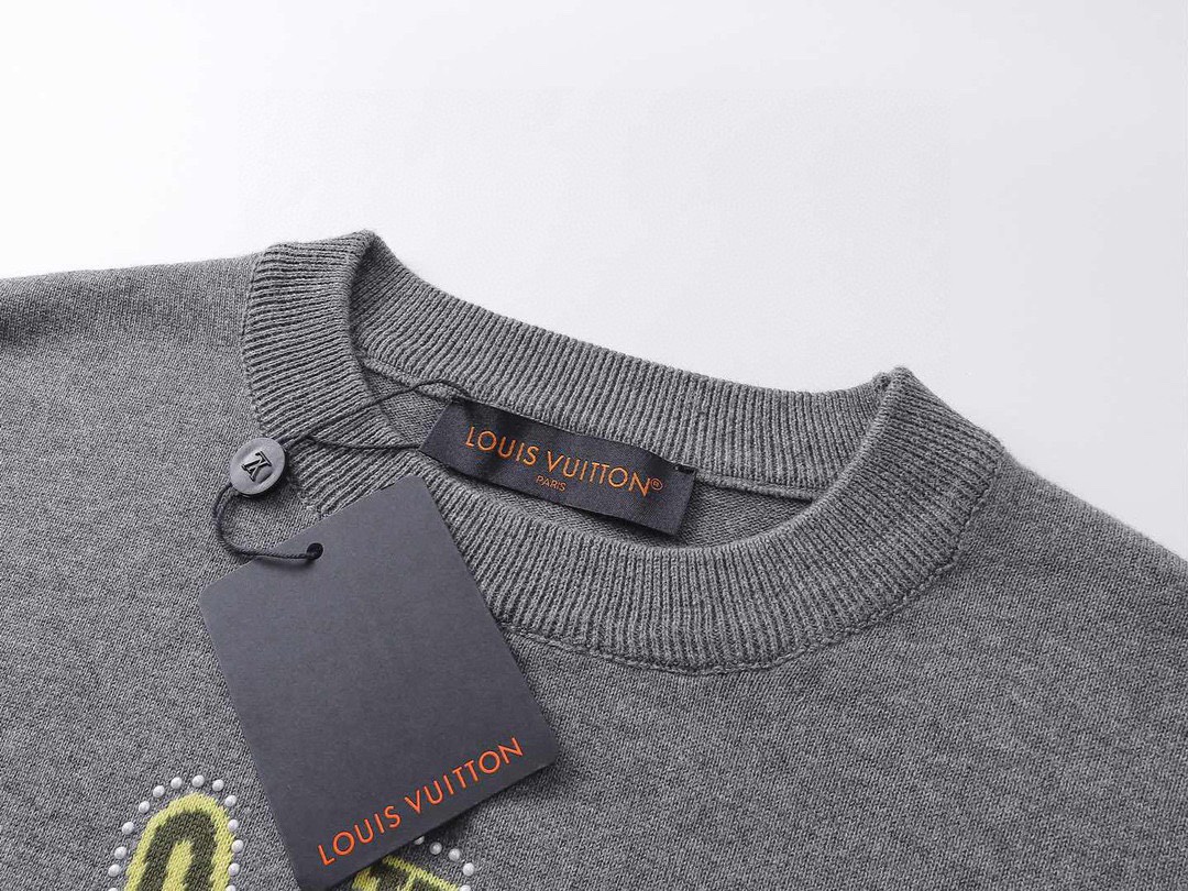 路易威登/Louis Vuitton 夏季新款 提花烫钻针织圆领短袖 灰色