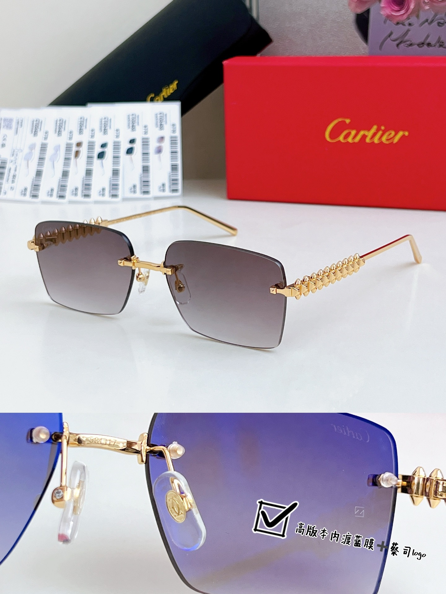  高版内渡蓝膜
蔡司镜片logo
Cartie* 
MODEL：CT0545S
SIZE 58口17-1