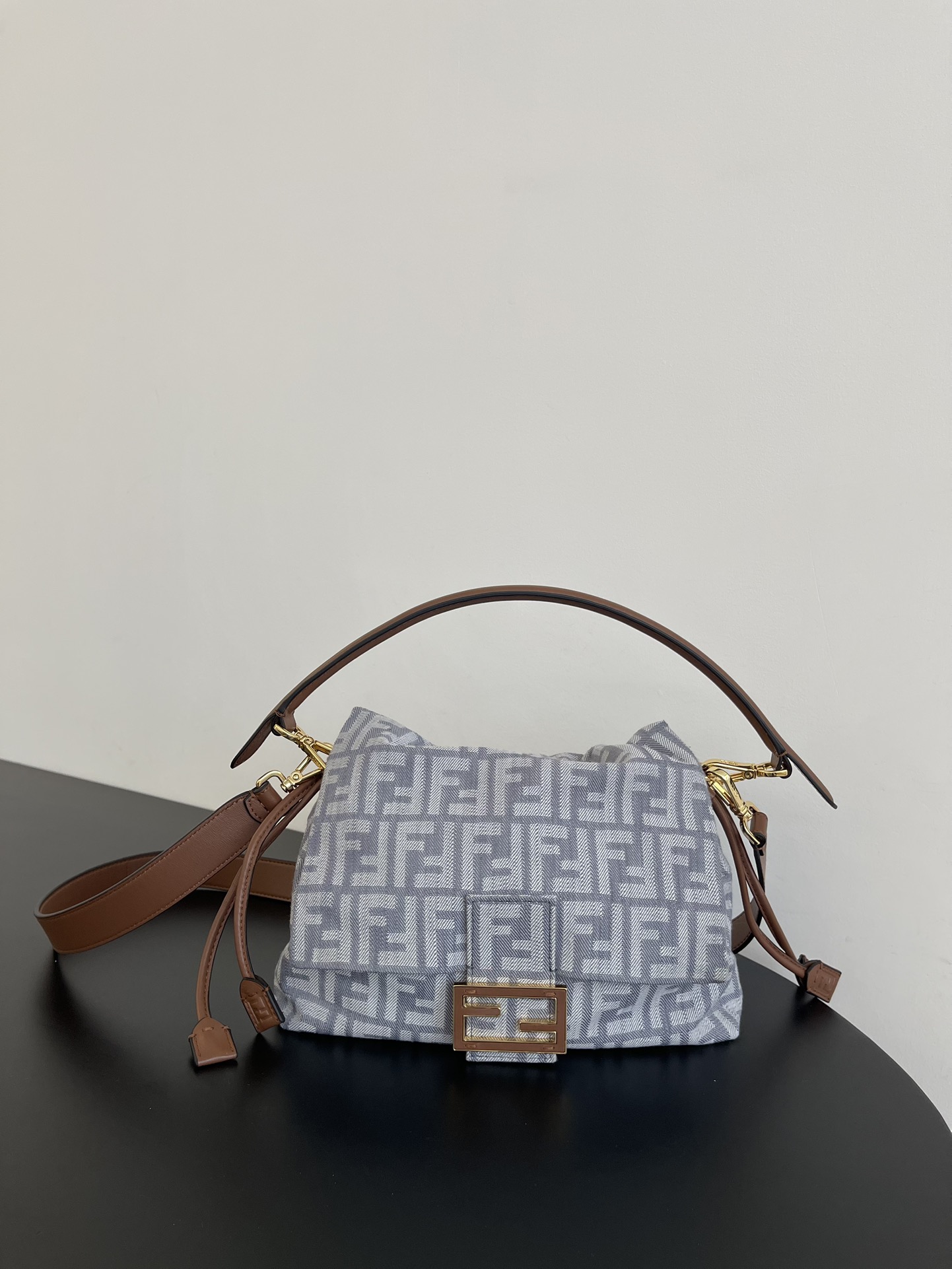 Fendi Denim Mama Baguette Bag with Double F Embroidery and Leather Straps 1 i1750747422 3627 4