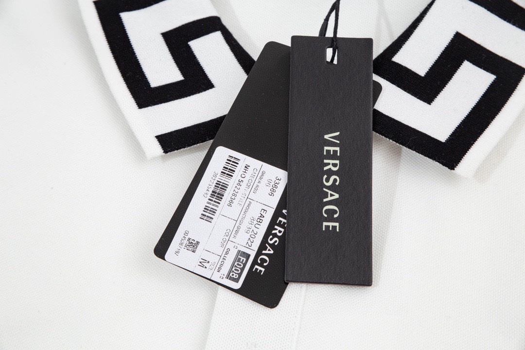 范思哲VERSACE 夏季新款 金色老人头刺绣翻领短袖polo衫 白色