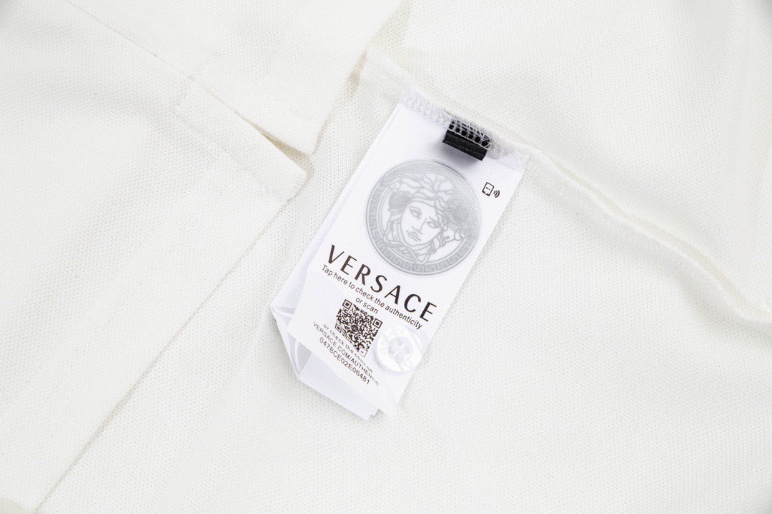 范思哲VERSACE 夏季新款 金色老人头刺绣翻领短袖polo衫 白色